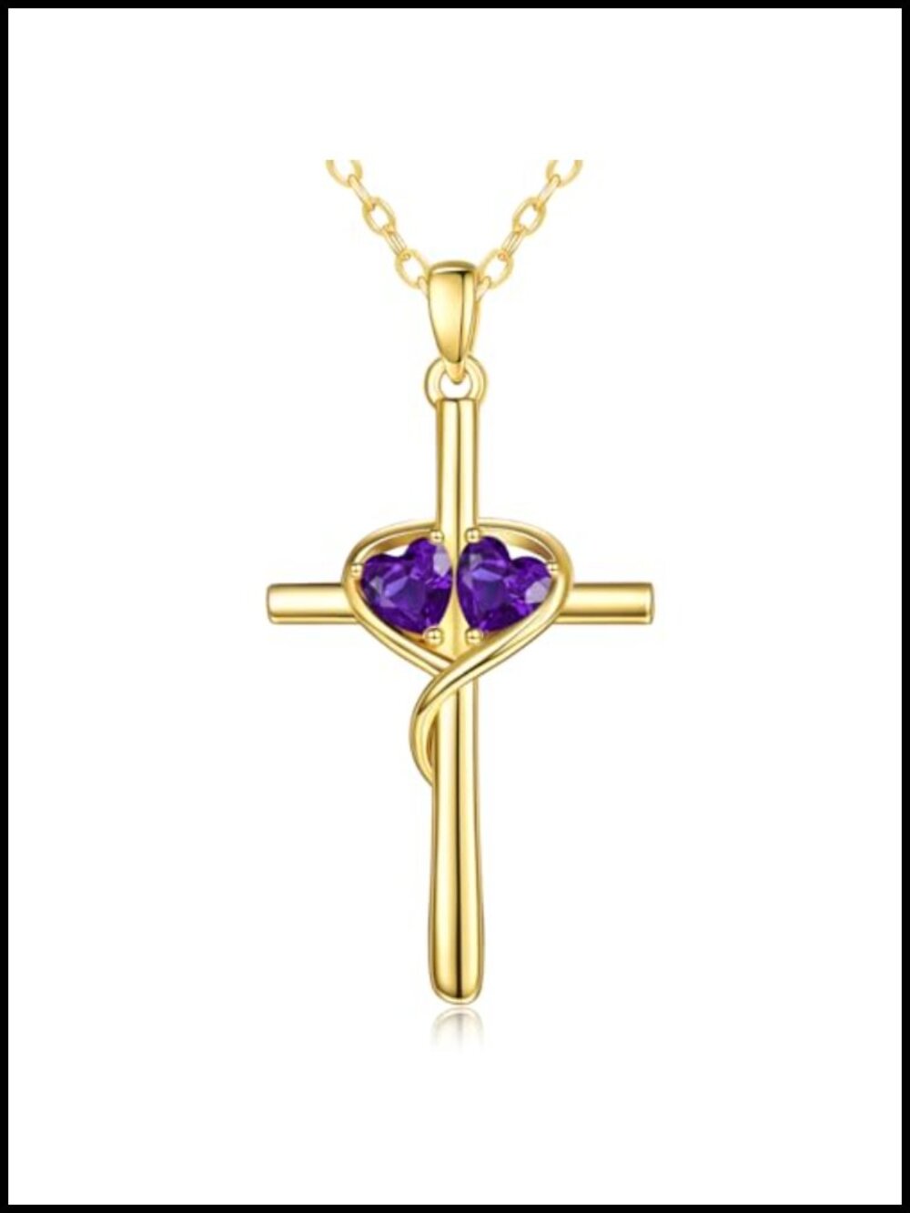 14K Gold Toned Heart Cross Pendant Necklace Double Birthstone O Chain